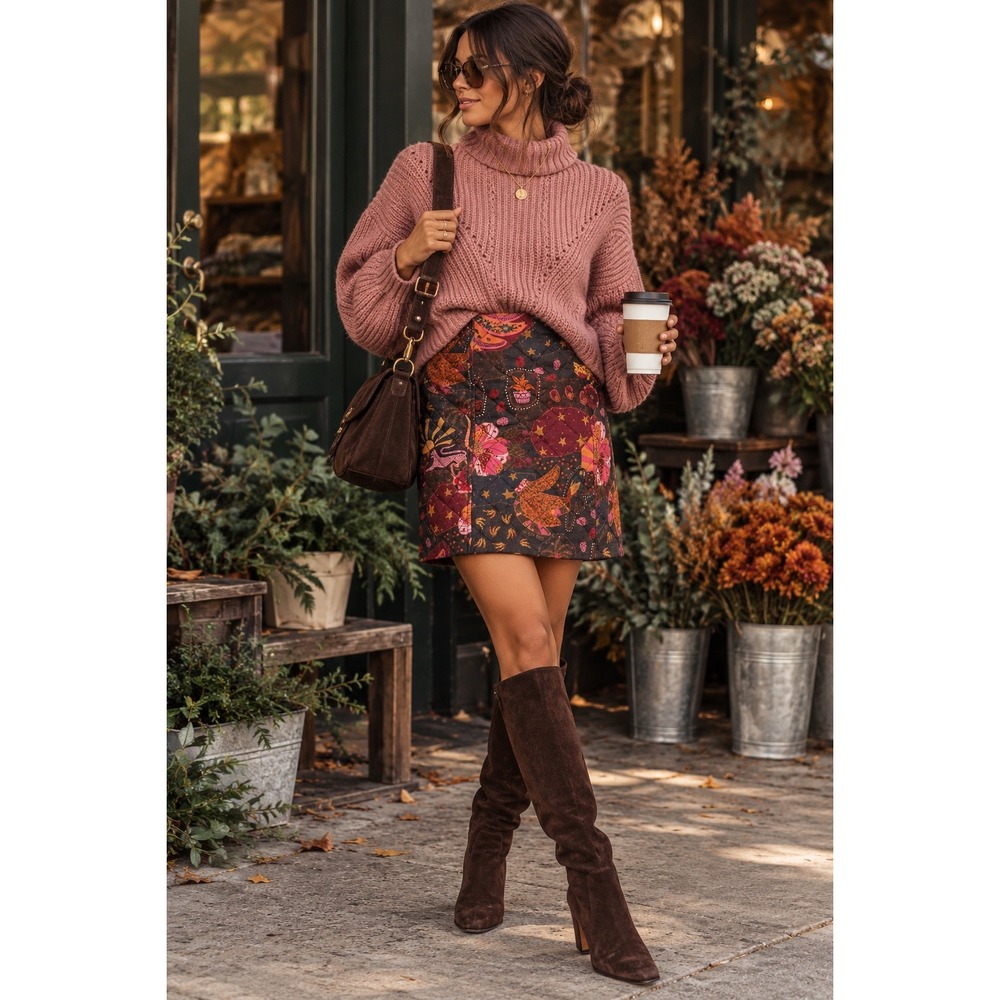 Farm Rio x Anthropologie NWT Quilted Mini Skirt Floral Boho Dopamine
